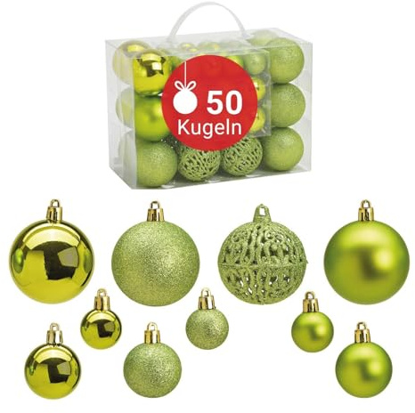 WOMA Christbaumkugeln Set Hellgrün & 22 weiteren Farben - 50er & 100er Weihnachtskugeln Set - Weihnachtskugeln Kunststoff - Weihnachtsbaum Deko & Christbaumschmuck