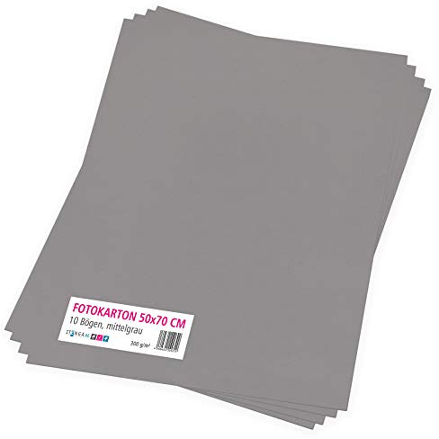itenga Fotokarton 10 Blatt 50 x 70 cm 300 g/qm - Tonpapier Tonkarton Druckerpapier Bastelpapier Bogen durchgefärbt zum kreativen Gestalten und Basteln (Mittelgrau)
