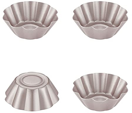 CHEFMADE Mini Pudding Pan Set, 3-zoll 4Pcs Nicht-Stick Blume-förmigen Pie Brot und Kuchen Pan Backformen für Ofen und Instant Topf Backen (Champagne Gold)