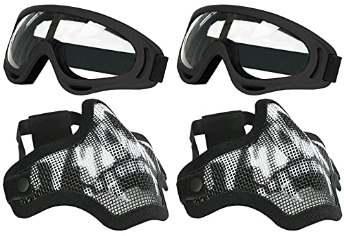Aoutacc Airsoft-Maske und Schutzbrillen-Set, Halbgesichtsmaske aus Vollstahlgeflecht und Schutzbrille für CS/Jagd/Paintball/Schießen (2 Stück schwarze Totenkopfmaske)