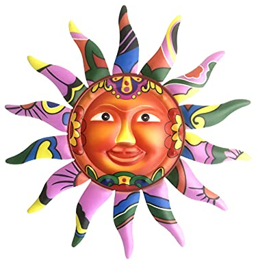 SagaSave 1 décoration murale en métal en forme de soleil - 32,8 cm - Décoration à suspendre pour la maison, le bureau, le jardin, la terrasse - Violet