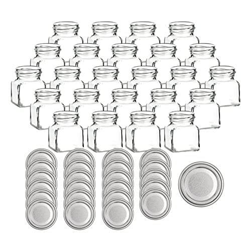 gouveo 24er Set Einmachgläser 120 ml eckig mit Drehverschluss silberfarben - Vorratsgläser mit Deckel - Marmeladengläser, Einkochgläser, Gewürzgläser, Schraubgläser