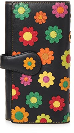 VISCONTI ® Portafoglio Donna Vera Pelle con protezione RFID Porta Carte di Credito con Portamonete Borsellino Portafogli Porta Banconote - Daisy - Fiore