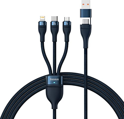 Baseus Universal Flash Series 3-in-1 Fast Charging Data Cable (USB-A to Micro + Lightning + Type-C) 100W, 1.2m Blue (CAS