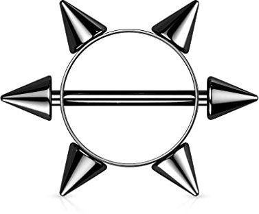 Brustwarzenpiercing 6 SPITZEN aus 316L Chirurgenstahl FARBWAHL Nipple Shield Brustpiercing (Schwarz)