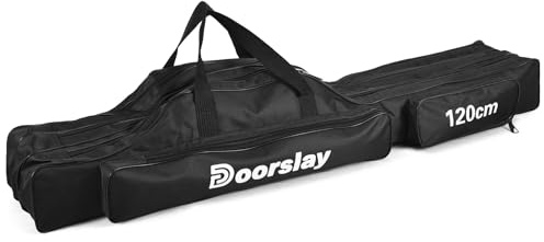 Doorslay Fishing Rod Case - Three Layer Oxford Portable Folding Fishing Pole Bag - Outdoor Waterproof Tackle Storage Travel Bag