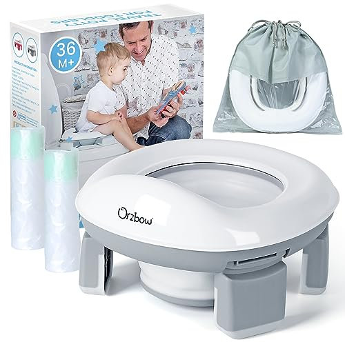Orzbow Orinal de Viaje Portatil Niños Plegable,Asiento Inodoro Plegable con 40 Bolsas,Orinales Infantiles para Casa y Viaje con Bolsa de Transporte,Reductor WC para Bebé con 4 Patas de Apoyo (Gris)