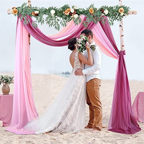 Trayosin 3 Stück Vorhang Querbehang Traubogen,Hochzeitsbogen, Gardine Freihanddeko,Eleganter Langer Fenster Vorhang Gardinen Schals für Babyparty Geburtstag Hochzeit Deko (Rosa Rose,75x300cm)