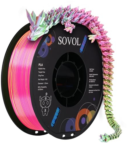 Sovol PLA Filament Silk Tri Color 3D Printer Material 1kg, Rose Blue Yellow