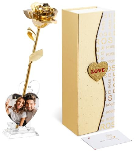 Mikasol Gold Dipped Real 24K Gold Rose, 1 Pack Infinity Flower Decor Hand Dipped in 24K Romantic Rose Gifts for Women in Her Wife Girlfriend Birthday Anniversary Valentines Mothers Day Christmas