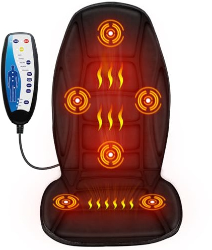 Chair Massager Cushion, Back Massager with Heat, Electric Seat Massage Pad, Back Massage Chair Pad for Back Pain Relief, 2 Heat Levels & 5 Vibrating Modes, Christmas Gifts for Men Dad Mom Him Her