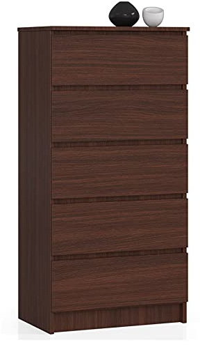 AKORD Kommode K60 mit 5 Schubladen | für das Wohnzimmer Schlafzimmer Schrank Büro Arbeitszimmer | Modernes Funktionales Design | B60 x H121 x T40 cm, Gewicht 39kg | Wenge