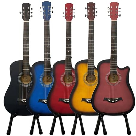 38 Inch Full Size Acoustic Guitar Classical Cutaway Design Hardwood Finish & Steel Strings with Bag (Black)