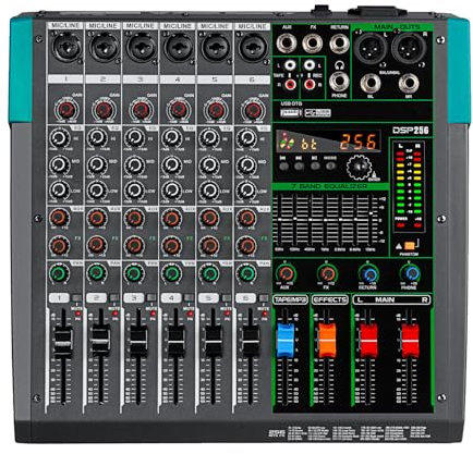 Depusheng PA6 mixer audio DJ professionale, ingresso a 6 canali, geïntegreerde 256 soorten DPS effecten, Special steunt 48 V fantoomvoeding, USB, Bluetooth, MP3 computeropname
