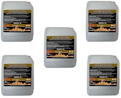 Antiviron Bioethanol 96,6% Premium 25 Liter (5 x 5Liter) Ethanol für Tischkamin, Kamin & Gartendeko für Draußen - Rauch- und Rußfrei aus Mais