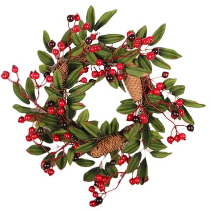 Amosfun Pinienkernkranz Mit Kunstblumen Und Beeren Für Weihnachts Und Feiertagsdekoration Umweltfreundlich Und Langlebig Für Verschiedene Räume