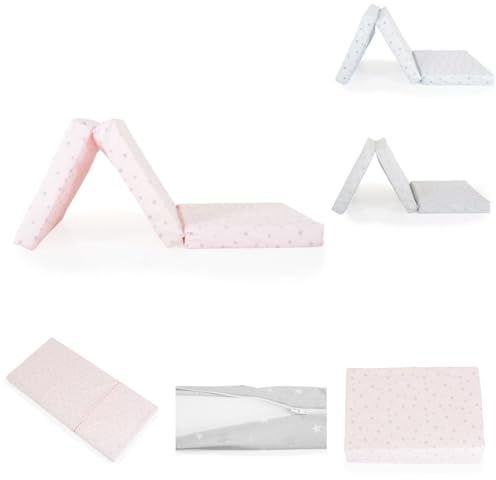 Moni Babybett Klappmatratze Mirage 120 x 60 x 6 cm Bezug waschbar Reißverschluss, Farbe:rosa