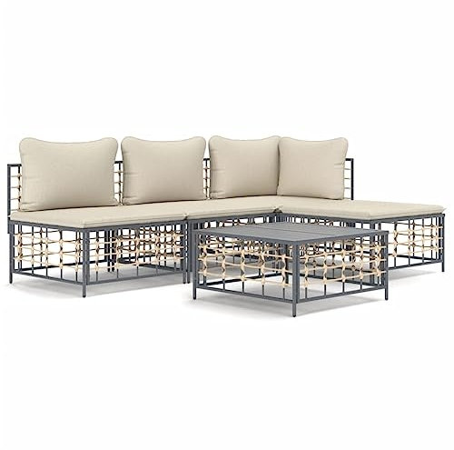 Makastle Gartenmöbel-Set Gartenlounge Sofa Outdoor Sitzgruppe Garten Lounge Set Balkon Sofa Polyrattan Gartensofa Balkonmöbel, Outdoor Lounge Sessel, Anthrazit