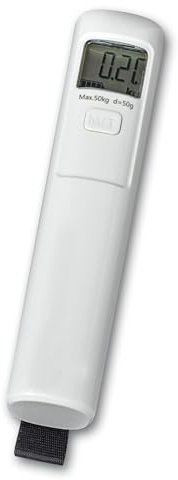 MAUL Gepäckwaage MAULtrek | Waage bis 50kg für Koffer, Rucksack | Ohne Batterie - Selbstaufladend | Digitale Kofferwaage mit Handschlaufe | Ideal als Reisezubehör | 3,4x15x5 cm | Weiß