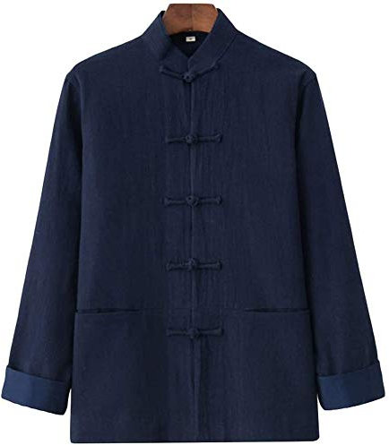 FGDIUCVN Kampfsportbekleidung Herren Traditioneller Chinesischer Tang-Anzug Aus Leinen, Hanfu-Mantel, Blau, XL