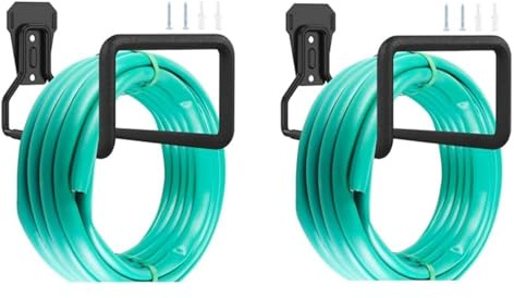 Hosepipe Holder for Wall Metal Garden Hose Pipe Hanger Wall Mounted Heavy Duty Cable Tidy Storage Bracket Shed Hose Reel Holder with Fittings for Water Hose Extension Cords 19x12cm (2PCS)