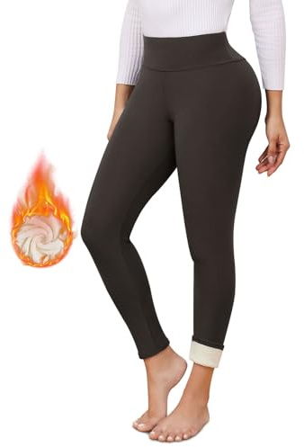 TMEOG Termoleggings för dam, fodrade, fleeceleggings för vintern, termoleggings med hög midja, varma löparbyxor, yogabyxor med teddyfoder, träningsleggnings, GRÅ, XL