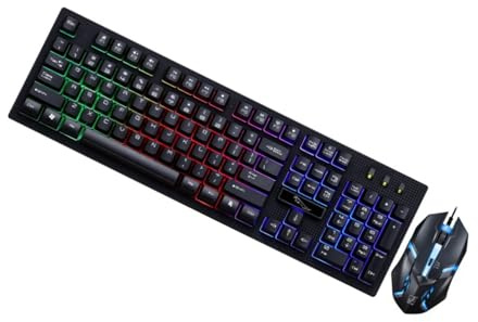 jojofuny Teclado y Ratón para Teclado Mecánico Cable y Ratón Diseño de Teclas Iluminadas para Gaming Oficina y Hogar