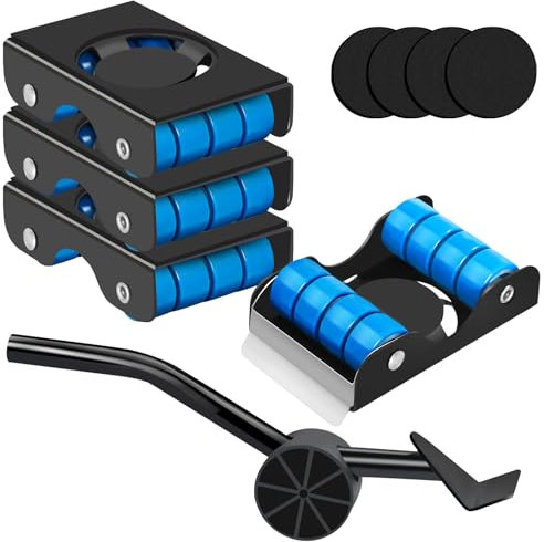 Furniture Transport Roller Set, Upgraded 11PCS Brakeable Furniture Lifter with 4 Sliders, Lever & Gloves - Appliance Mover for Sofa, Fridge, Washer, 350KG Load Capacity