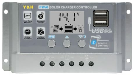 Y&H Solar Laderegler 30A PWM 12V 24V Solarpanel Batterieladeregler mit LCD Display, APP Kommunikation, Dual USB, Batterie 0V Start, Ladespannung einstellbar, geeignet für Blei-Säure/Lithium