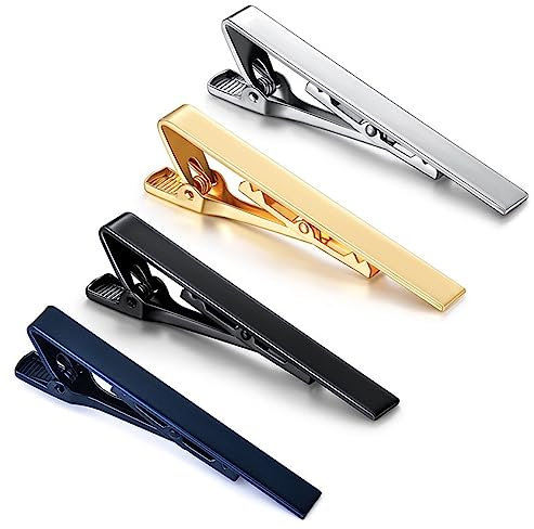 Krawattenklammern aus Edelstahl, 4 Stück Krawattenklammern mit Gravur, personalisierbare Krawattennadeln, Geschenke für Herren, Vater, mit Geschenkbox, 2,44 pouces * 0,275 pouces (6,2 * 0,7 cm),