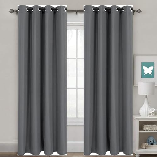HOKXUAN Thermovorhang mit Ösen 160 x 65 cm Thermo Vorhang Kälteschutz Blackout Thermovorhang Kälteschutz 2Er Set für Wohnzimmer Kinderzimmer, Dunkelgrau