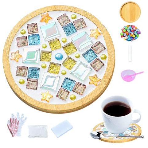 Glasmosaik-Sets für Erwachsene, Untersetzer-Mosaik-Bastelsets, Holzuntersetzer Getränkeuntersetzer, Mosaik-Sets, Schreibtischdekoration, dekorative Untersetzer, Mosaik-Bastelset, Untersetzer-Herstellu