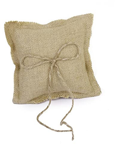 SHOWERORO Eheringkissen Doppelherz Für Hochzeit Jute Material Größe 15x15 Mit Schleife Riemen Hochzeitszeremonie