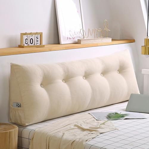 Yuly Großes Keilkissen, Lesekissen, mehrfarbig, dreieckige Rückenlehne, Positionierungsrolle, bequeme Taille, Lendenwirbelpolster für Bett, Sofa, Tatami (80 x 50 x 20 cm, Aprikose)