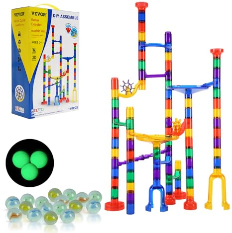 VEVOR Circuit à Billes, 110 PCS, Jeu de Construction de Labyrinthe de Billes, avec 10 Billes phosphorescentes et 20 Billes en Verre, Jouet intellectuel éducatif STEM, pour Enfants à partir de 3 Ans
