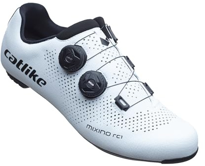 Catlike 7200800027 – Mixino RC1 cykelskor för vägar storlek 45 – högpresterande lättviktsdesign med 3K kolsula, mikrojusterbart urtavlesystem, avancerade andningsbara mikrofiber, vit