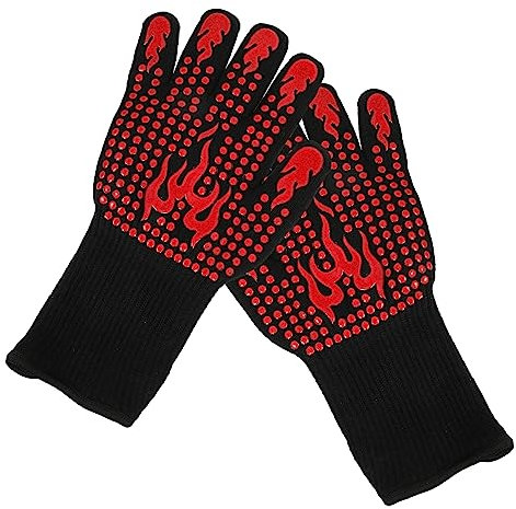 OFFSCH Heat Resistant Oven Gloves Thickened Silicone and Polyester Cotton with Strong Grip and Comprehensive Protection Bbq Gloves for Kitchen and Outdoor Camping