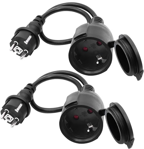 LANMINGLEL Outdoor Extension Cable with Schuko Plug, AC Shucko Extension Cable, Power Cable, Socket Extension, Black, 16 A 250 V Plug to Socket IP44 for Home, Office (0.5 m, Pack of 2)