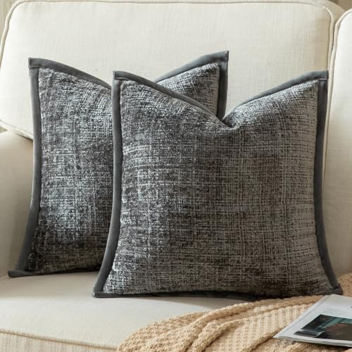 Yaertun 2er Set Kissenbezug Grau 40x40cm Chenille Kissenbezüge Kissenhülle Dekokissenbezug sofakissen dekokissen deko Samtrückseite für Sofa Schlafzimmer Wohnzimmer Weiche Gemütliche