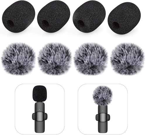Mini Wireless Furry Windscreen & Foam Cover Set for Lavalier Microphone, Wind Muff Foam Mic Cover with Clip to Reduce Plosive and Better Highlight the Vocals, Washable and Windproof Wind Screen(8 Pcs)