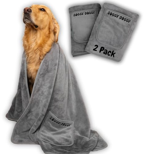 SOGGYDOGGY Große, luxuriöse, super saugfähige Hundehandtücher zum Trocknen von Hunden, schnell trocknend in Minuten, dicker als die meisten Haustierdecke, Bad, Fellpflege, Reisen, superweiches