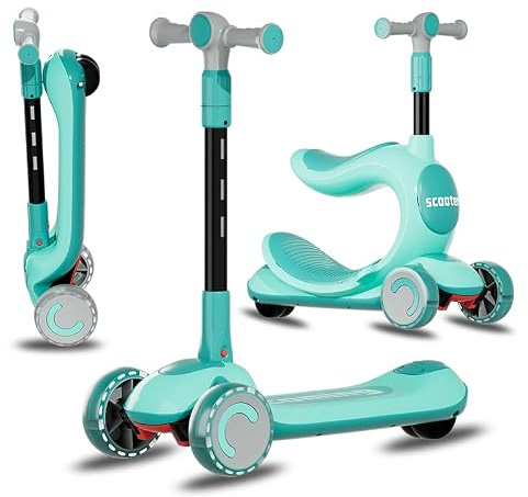 Habib Kinderroller Tretroller – 3-in-1 Scooter mit Sitz, LED Rädern, Höhenverstellbar & Faltbar – Sicher & Robust für Kleinkinder bis Schulkinder