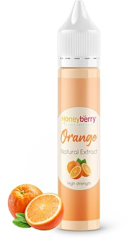 HONEYBERRY Estratto Naturale Alimentare – Aroma Liquido Altamente Concentrato – Per Dolci, Pasticceria, Bevande & Cucina – Senza Additivi Artificiali (30ml, Arancia)