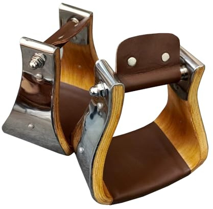 Sazaar Tack 12,7 cm di larghezza in legno western cavallo sella staffe rivestite in acciaio, set coppia di staffe per sella campana in legno ST-007