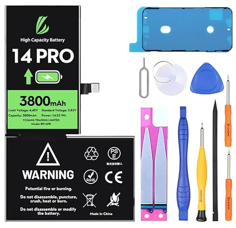 LL TRADER Batterie pour iPhone 14 Pro, 3800mAh Batterie Lithium polymère Haute capacité avec Outils de réparation
