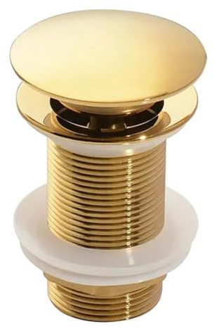 Wjelet Sink Plug, Basin Plug Pop Up - Brushed Gold Brass, Unslotted Drain Waste Without Overflow, Click Clack Sprung Plug for Bathroom Washbasin
