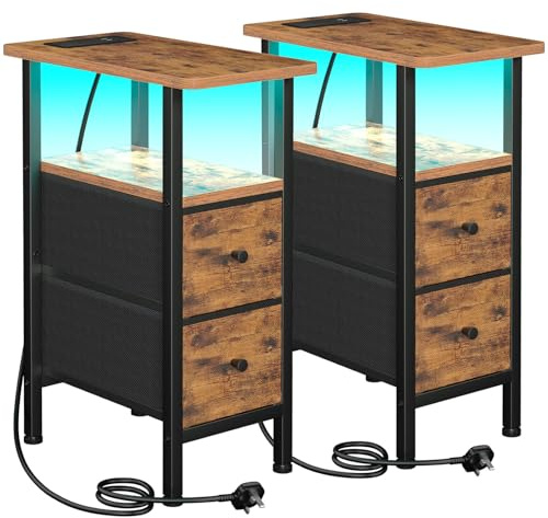LOAKEKEL Narrow Bedside Table Set of 2, Slim Side Table for Bedroom