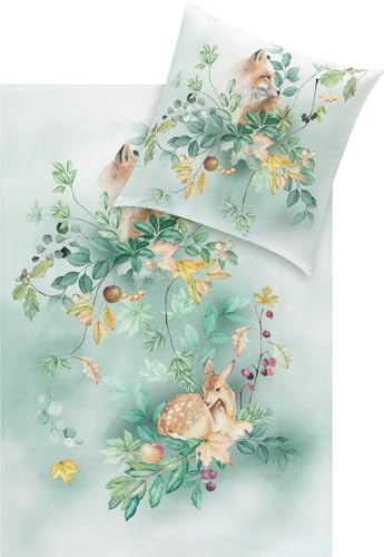 Estella Bettwäsche Ferdinand Kuschelflanell Jade Größe 1x 135x200 cm + 1x 80x80 cm