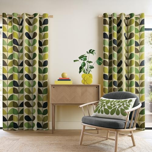 Orla Kiely Curtains - 1 Pair Multi Stem Fern-Ochre Lined Eyelet Curtains 100% Cotton (117cm x 137cm (46x 54))