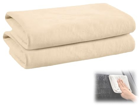 2Pcs Chamois Leathers for Cars, 30 x 40cm Shammy Leather Cloth for Car, Absorbent Car Cleaning Cloths, Scratch-Free Chamois Leather Cloth for Windows, Quick-Dry for Auto Detailing, Glass, Mirrors